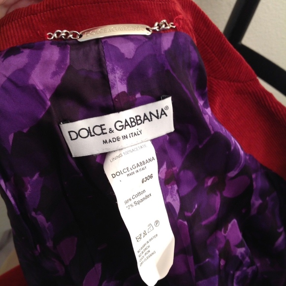 Dolce & Gabbana Jacket 40 Red Corduroy Cotton Long - Picture 6 of 7